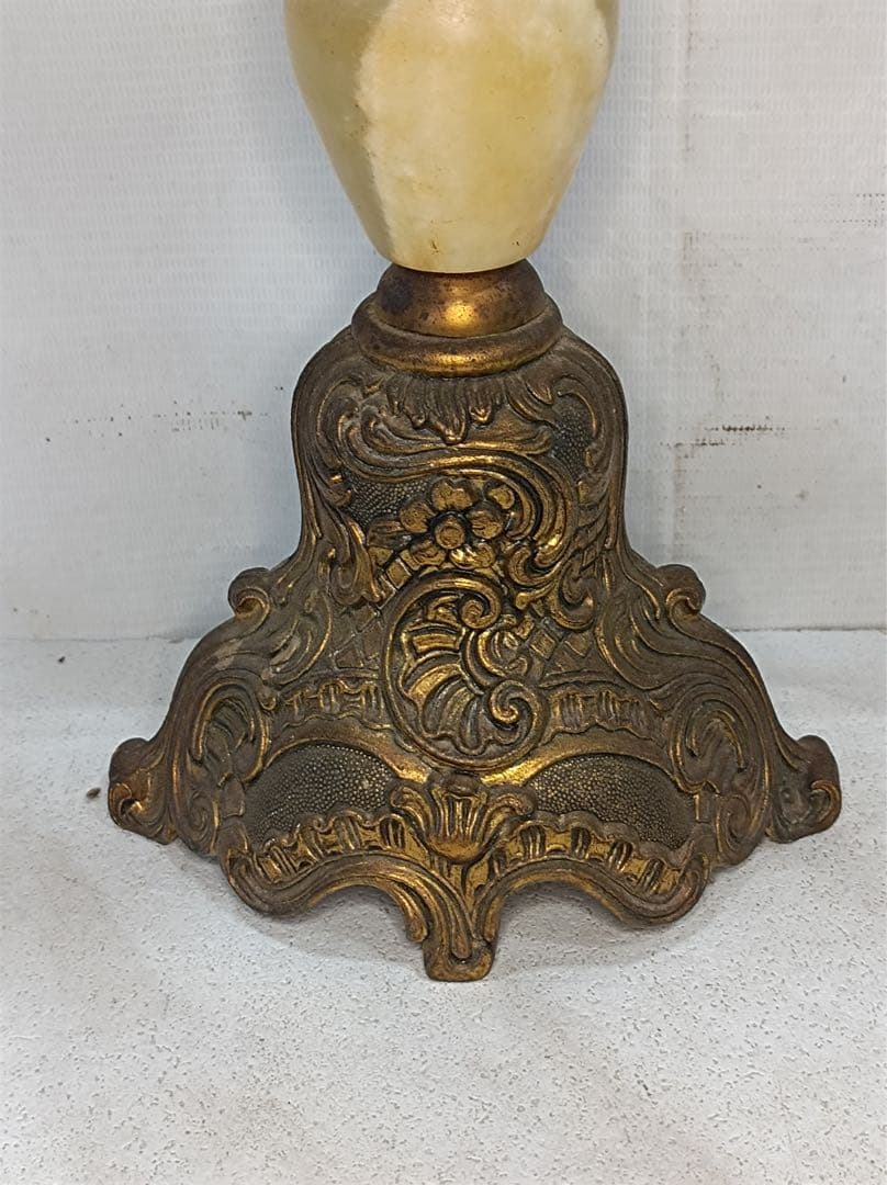 [八6564] 真鍮製　大理石 燭台 キャンドルスタンド