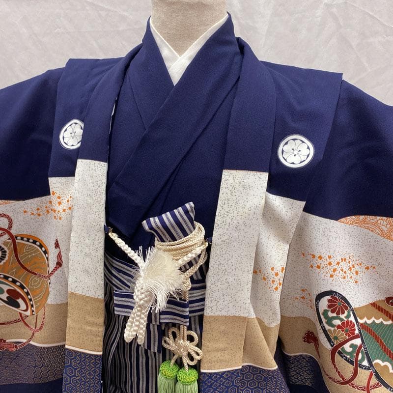 601ab50◎七五三 五歳 男児 着物&羽織&袴&角帯&長襦袢 鷹 濃紺