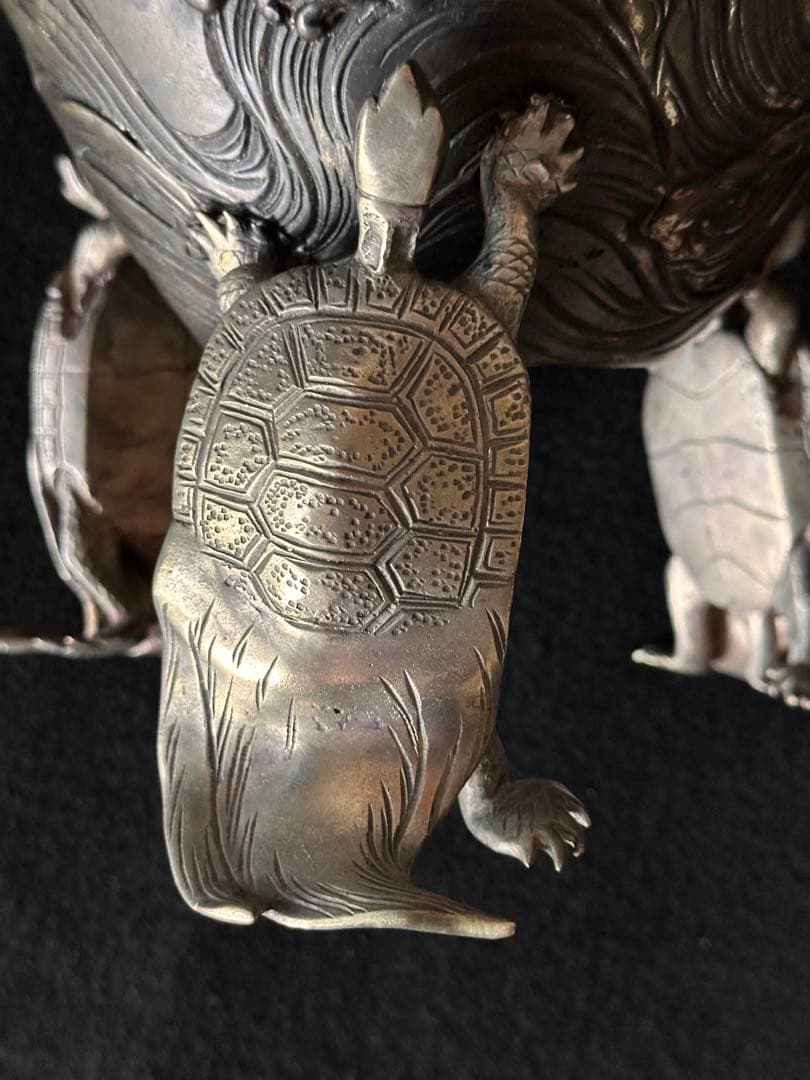 銅製 壽尾長亀三足花器 花入 高さ27cm 重さ2.5kg