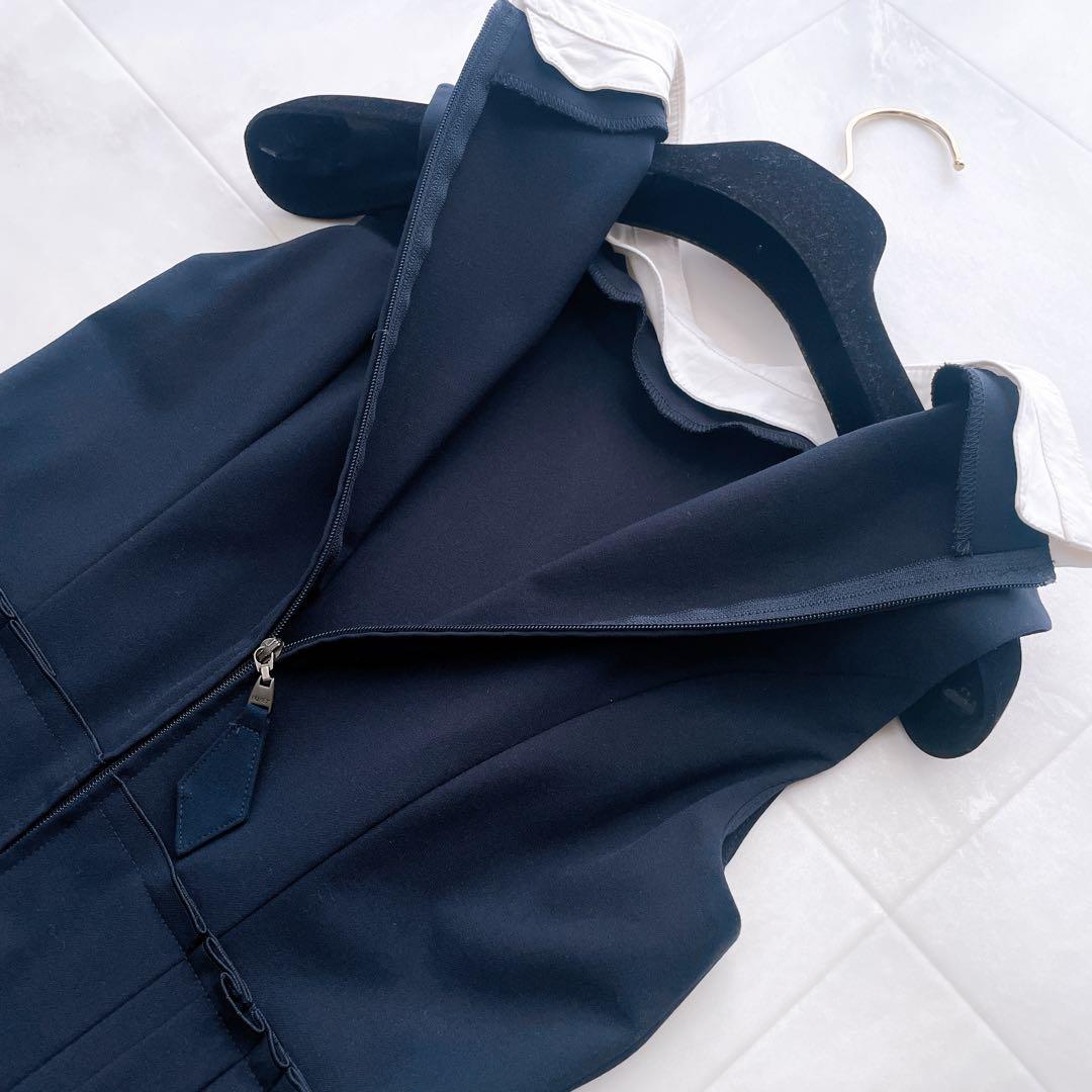 美品✨フォクシーニューヨーク タキシードコルティ ワンピース 白襟 ネイビー