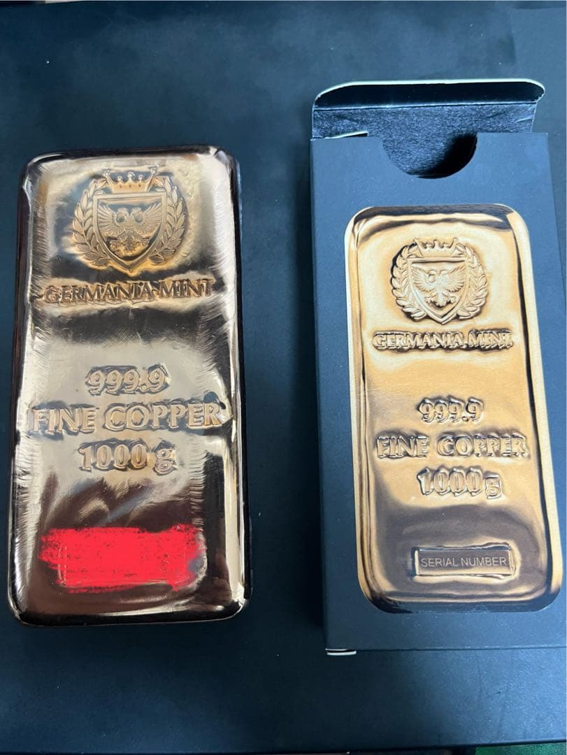 ポーランド ゲルマニア 純銅インゴット1キロ キャストバー ペーパー