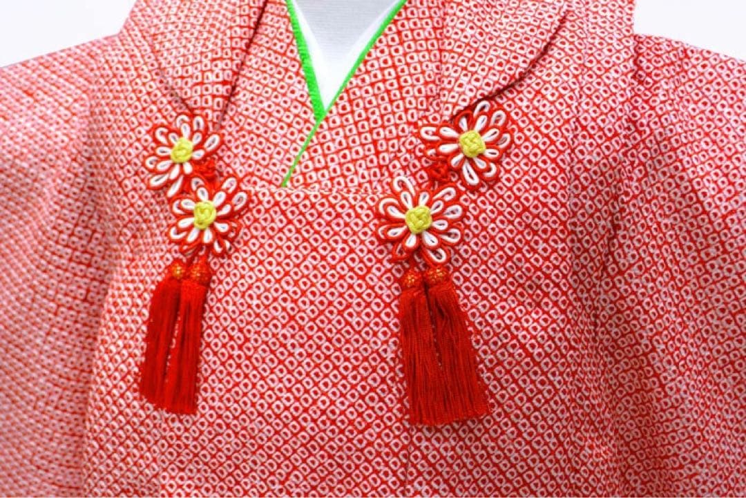 １点のみ 七五三 正絹 着物 3歳 女の子 正絹被布セット 手絞り 総本絞り 赤