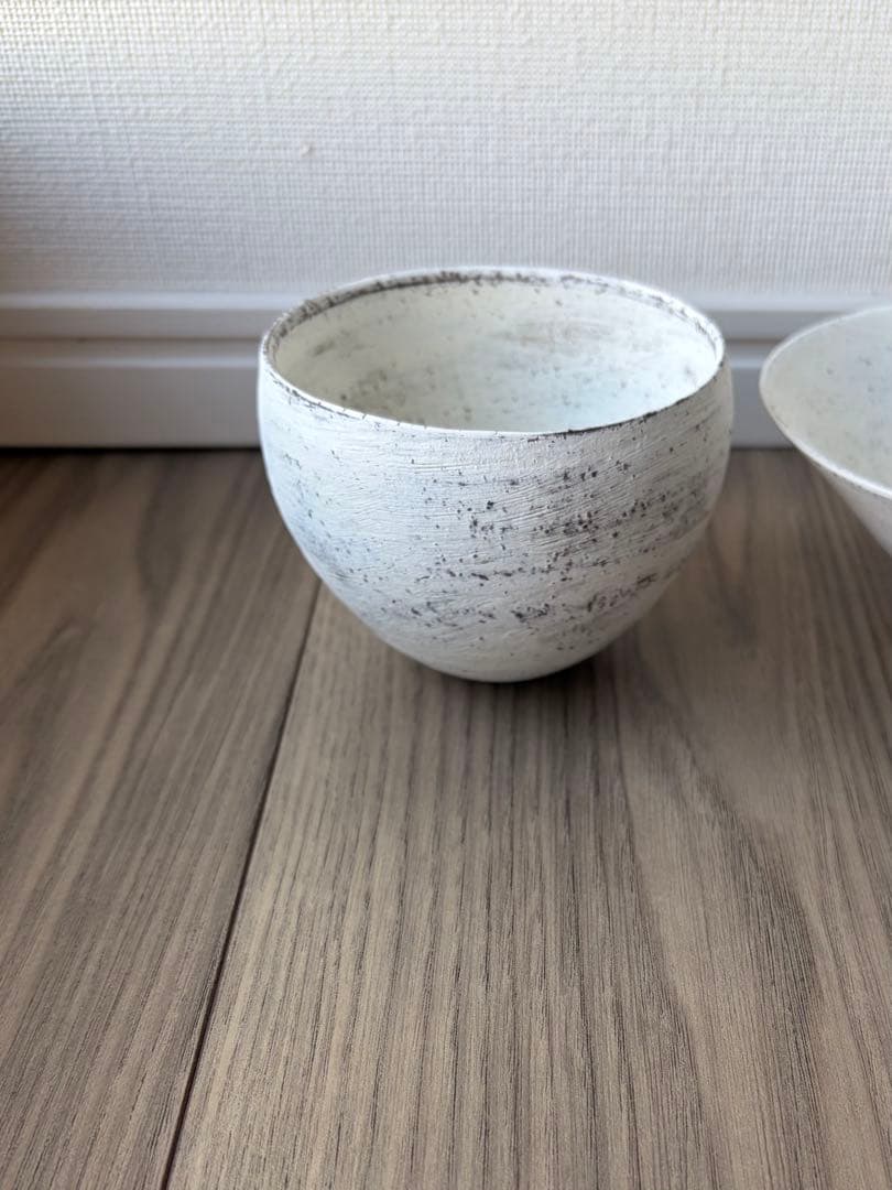 新品 二階堂明弘 焼き締め 三角鉢 丸カップ 白 希少 平鉢 小鉢 丸椀