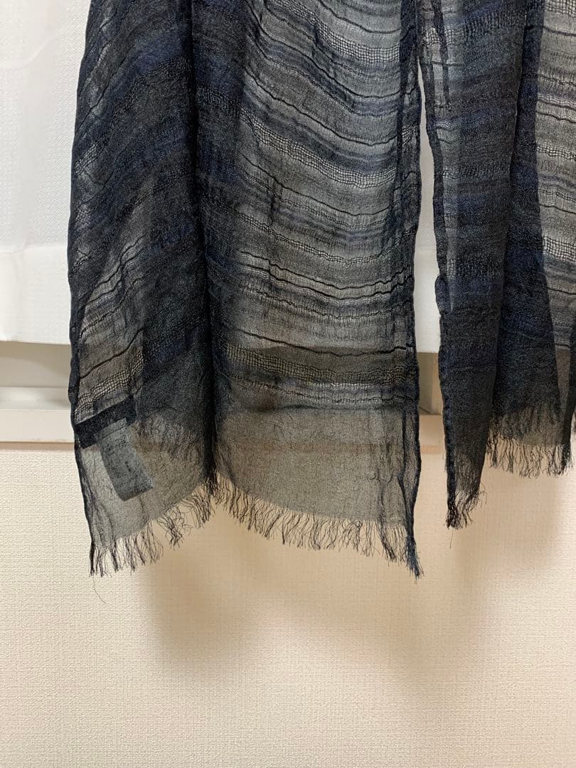 【更にお値下】Y‘s 大判薄手ストール／MULTI BORDER STOLE/黒