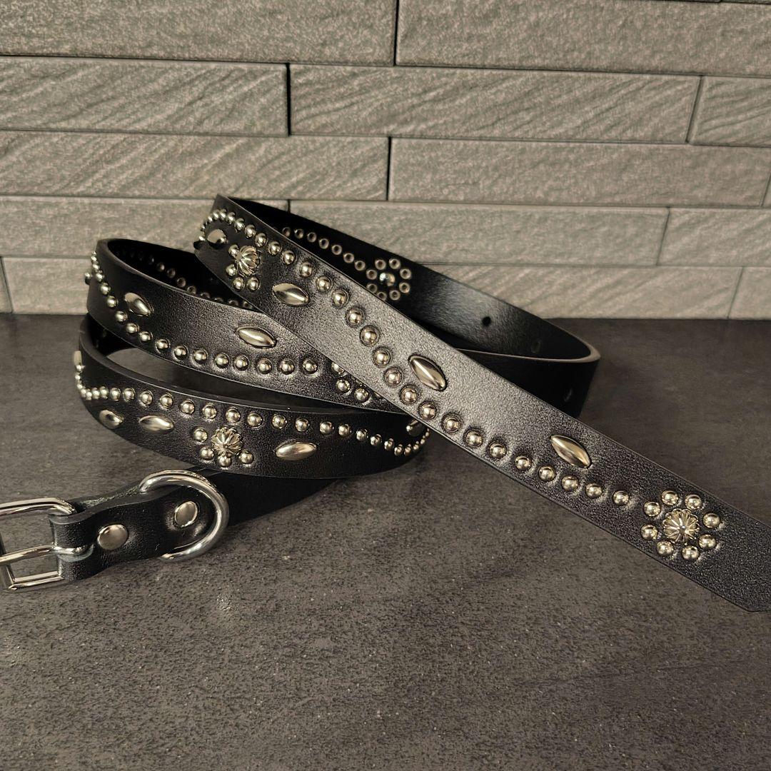 フルスタッズ本革レザーナローベルト！銀シルバーフラワーフローラル