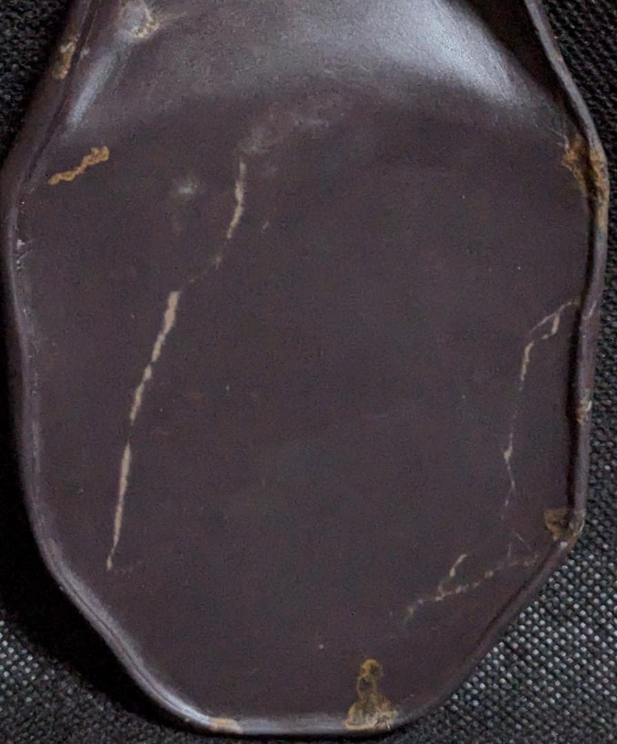 【端渓・葉脈文天成硯】◆金線・冰紋の紫黒美石◆唐木共箱◆約5.2吋◆老坑