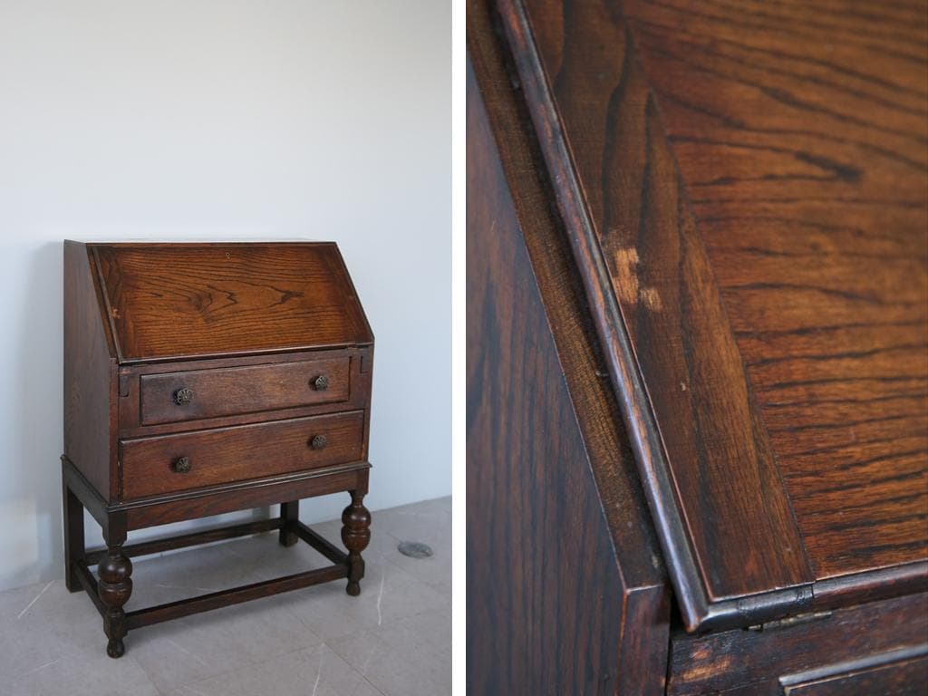 英国アンティーク木製ライティングビューロー/デスク/勉強机/テーブル(91-10