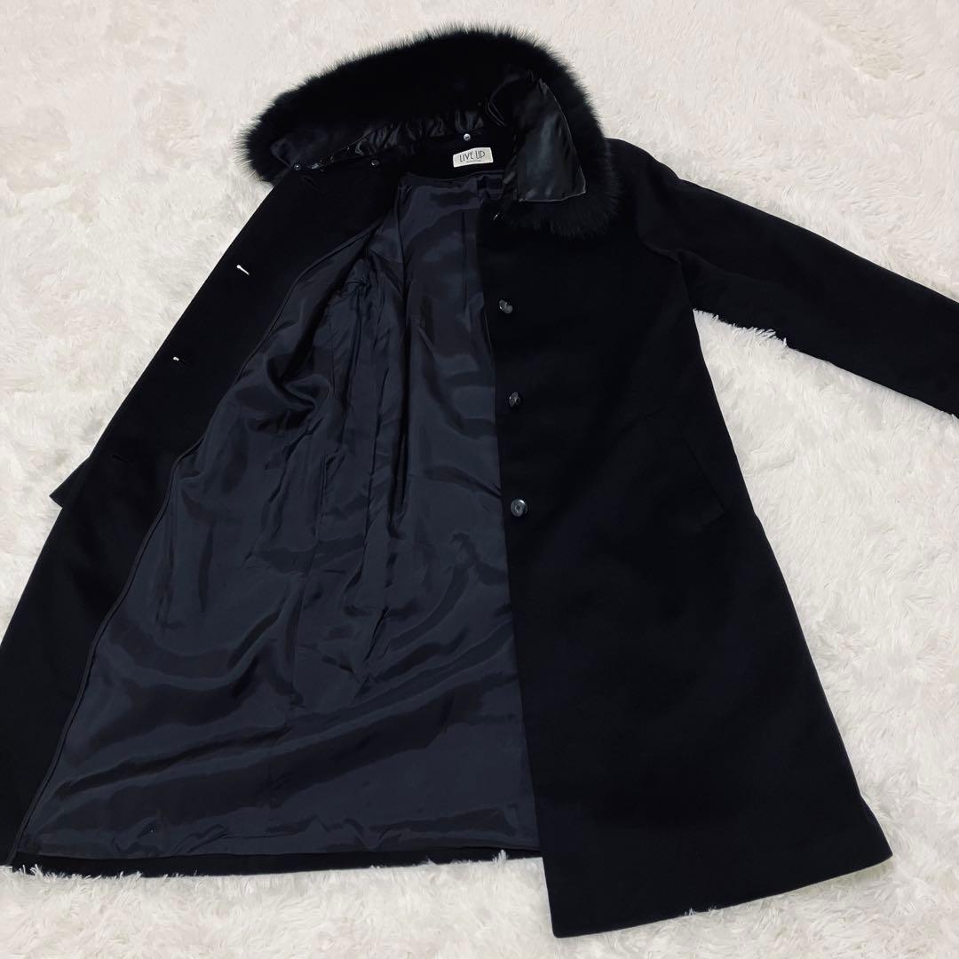 ロングコート カシミア100% ブルーフォックスファー 11AR(L) ブラック