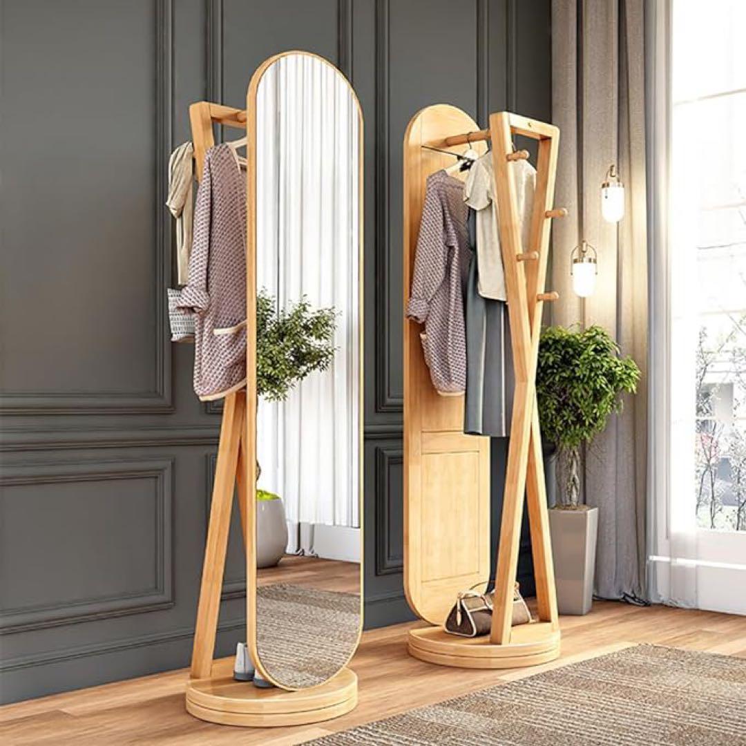 ✨ハンガーラックミラー✨ハンガーラック鏡 ハンガーラック付 全身
