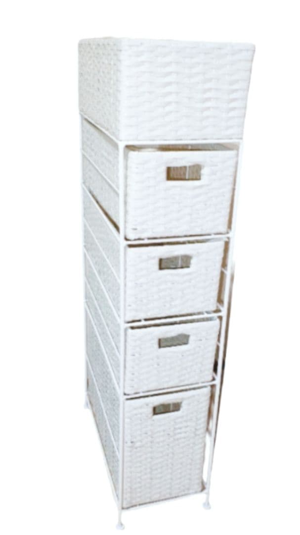 スリム 収納 ラック 隙間収納 小棚 編みかご バスケット カゴ 白 ホワイト