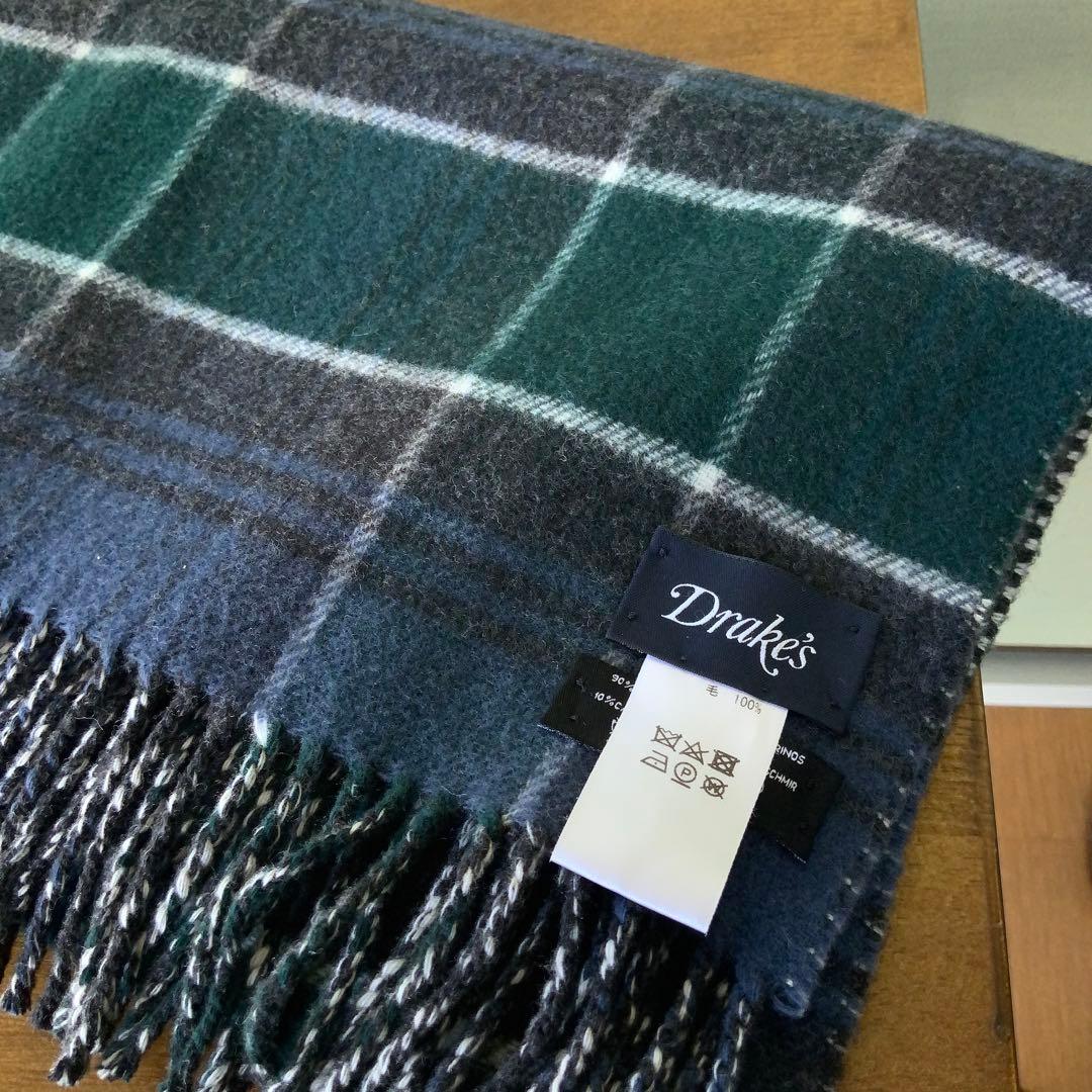 DRAKE’S ドレイクス ウールカシミヤストール 英国製 リバーシブル