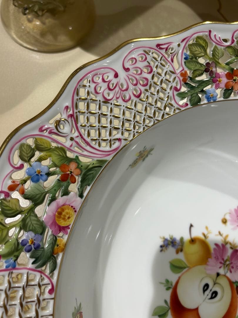 花と果物の装飾陶器ボウル