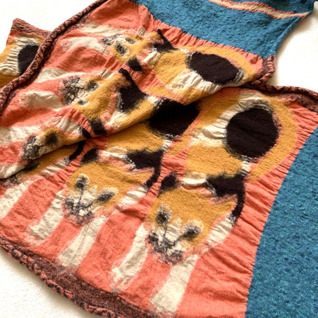 KAPITAL キャピタル 縮絨ウールストール マフラー 三毛猫柄 マルチカラー