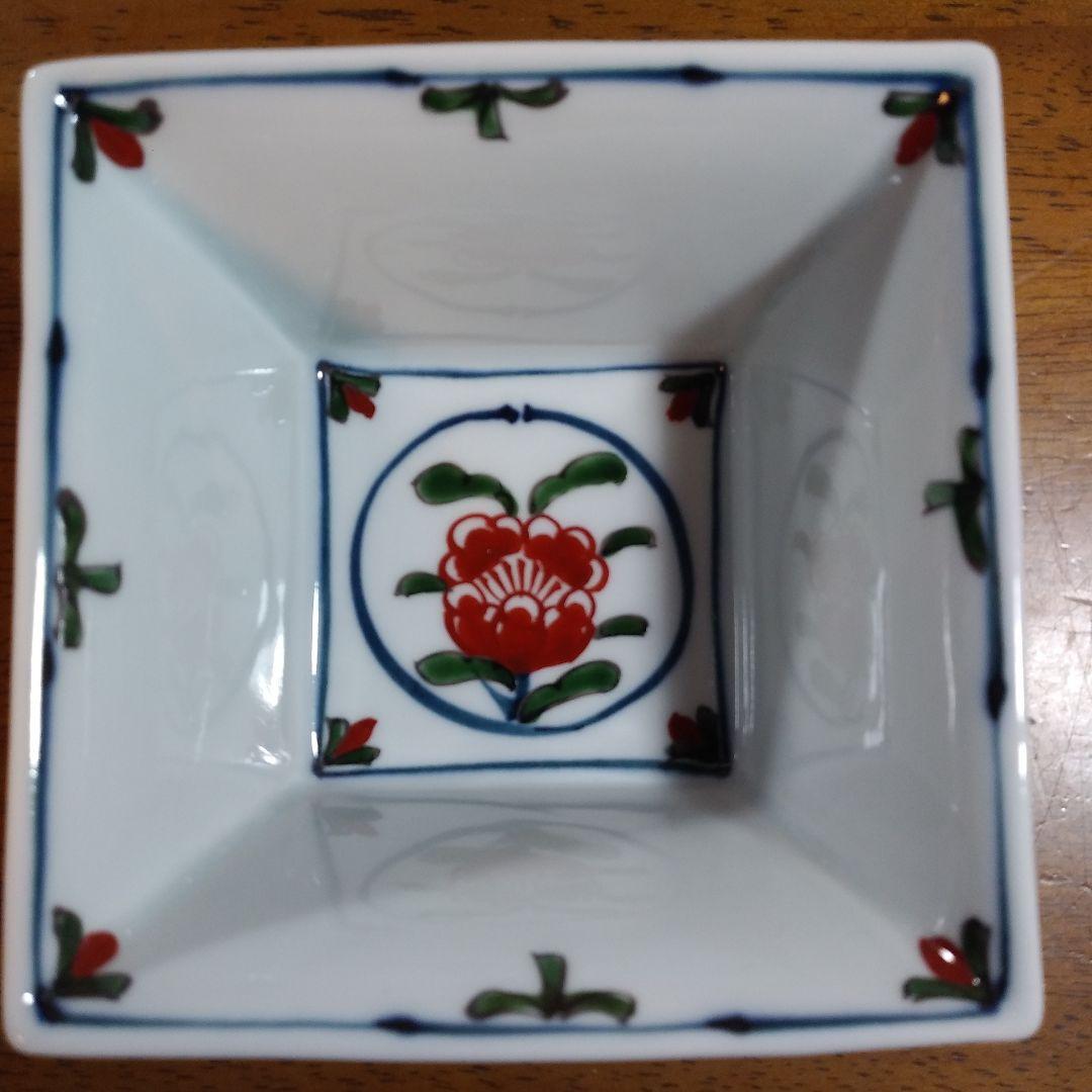 源右衛門 染錦牡丹丸紋 角小鉢 5客セット