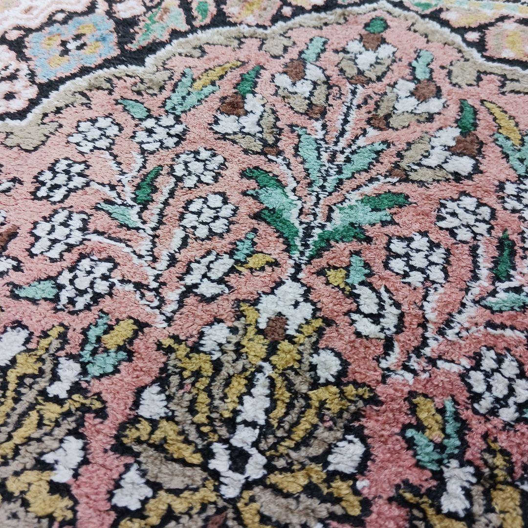 Y2728 インド絨毯 シルク100% 手織り 94×63㎝