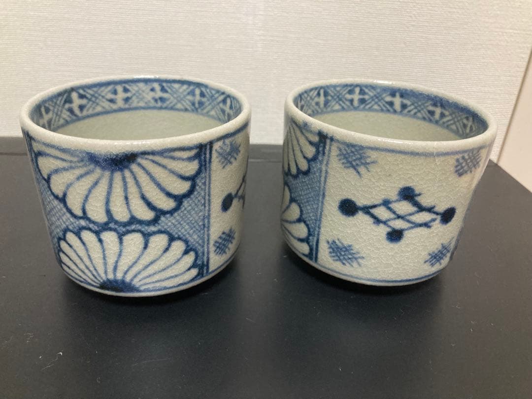 骨董 古伊万里菊に菱井桁文半筒型蕎麦猪口 古染付け菊割紋 - メルカリ