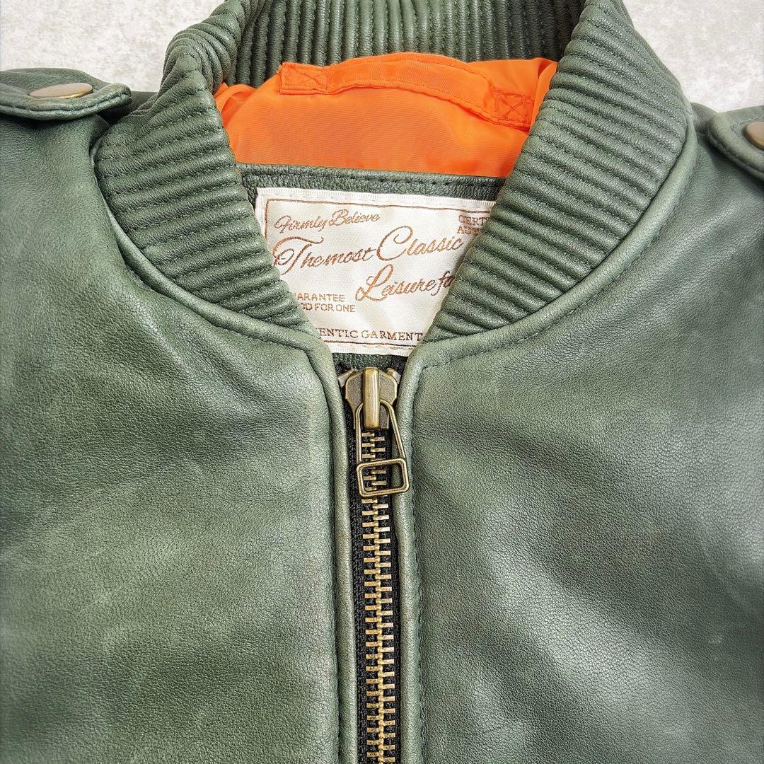 AVFLY ラムレザー レザージャケットMA-1 Mサイズ　刺繍　短丈