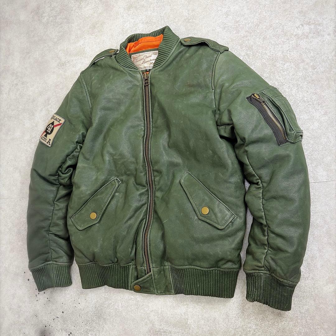 AVFLY ラムレザー レザージャケットMA-1 Mサイズ　刺繍　短丈