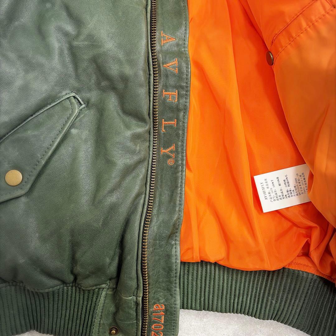 AVFLY ラムレザー レザージャケットMA-1 Mサイズ　刺繍　短丈