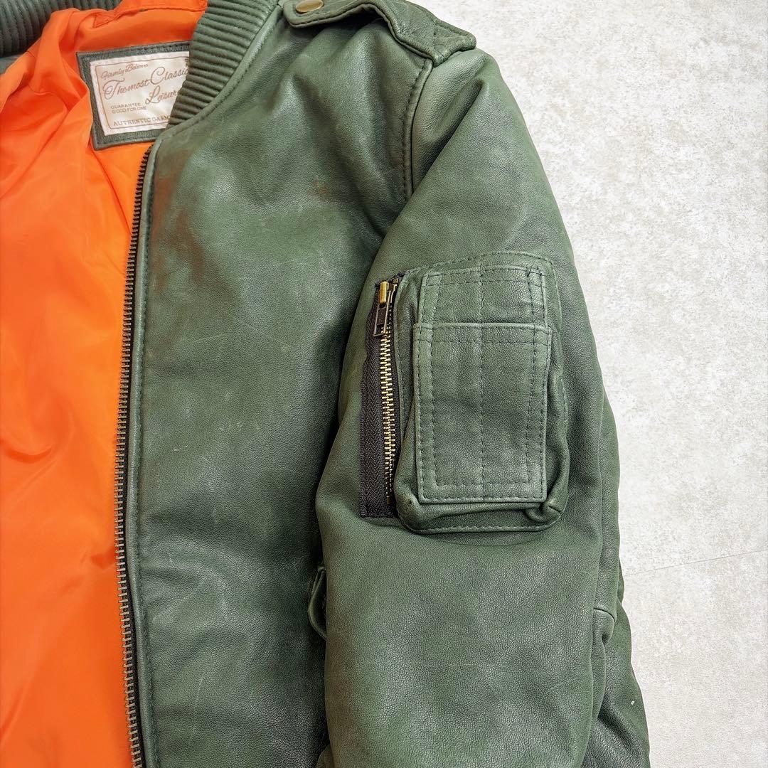 AVFLY ラムレザー レザージャケットMA-1 Mサイズ　刺繍　短丈