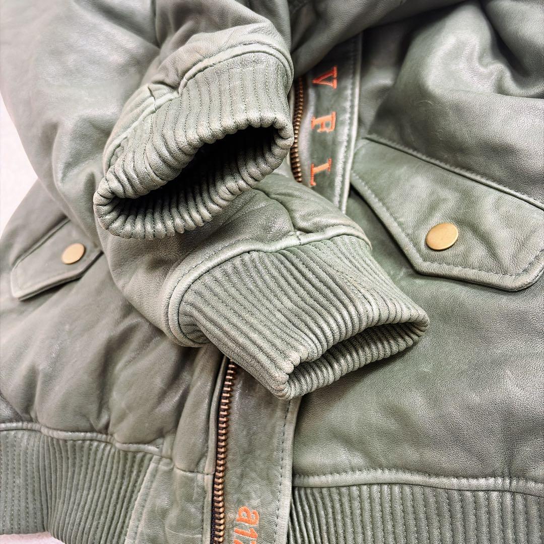 AVFLY ラムレザー レザージャケットMA-1 Mサイズ　刺繍　短丈