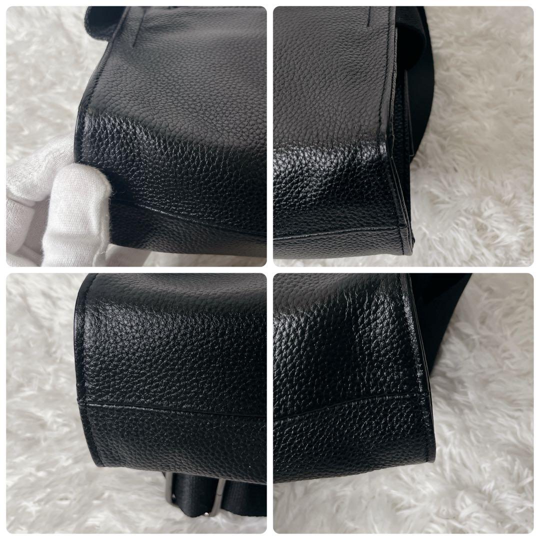 美品 イアパピヨネ ワイドテープ レザー ショルダーバッグ 本革 ブラック