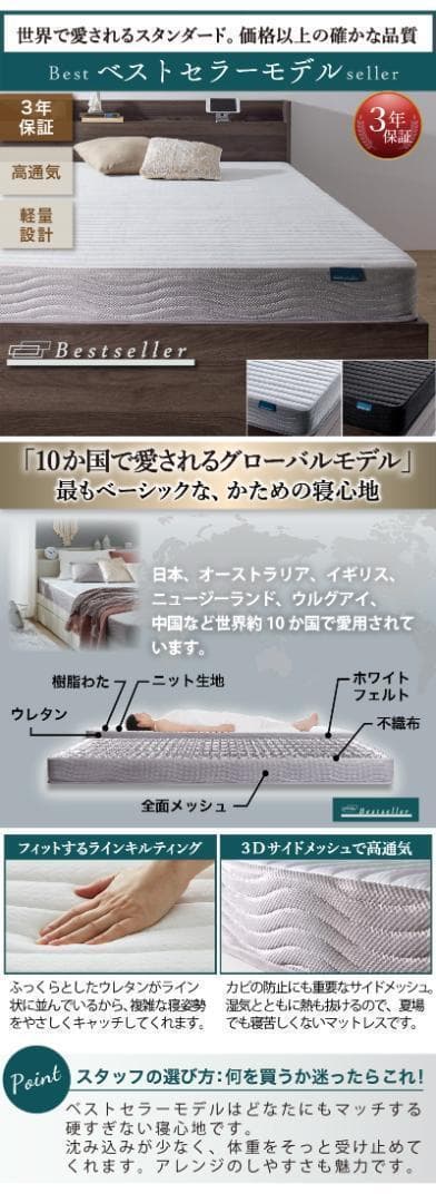セール！新品 送料込 ダブルベッド 収納 棚 2口コンセント マットレス付 NW