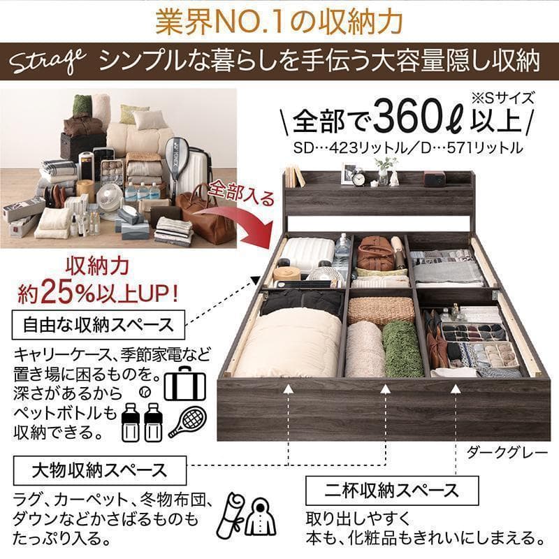 セール！新品 送料込 ダブルベッド 収納 棚 2口コンセント マットレス付 NW