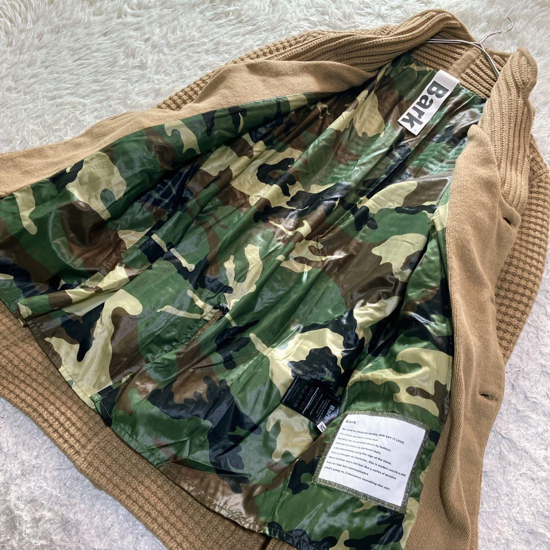 バーク イタリア製 ワッフル織 裏地カモフラ柄 チェスターコート キャメル