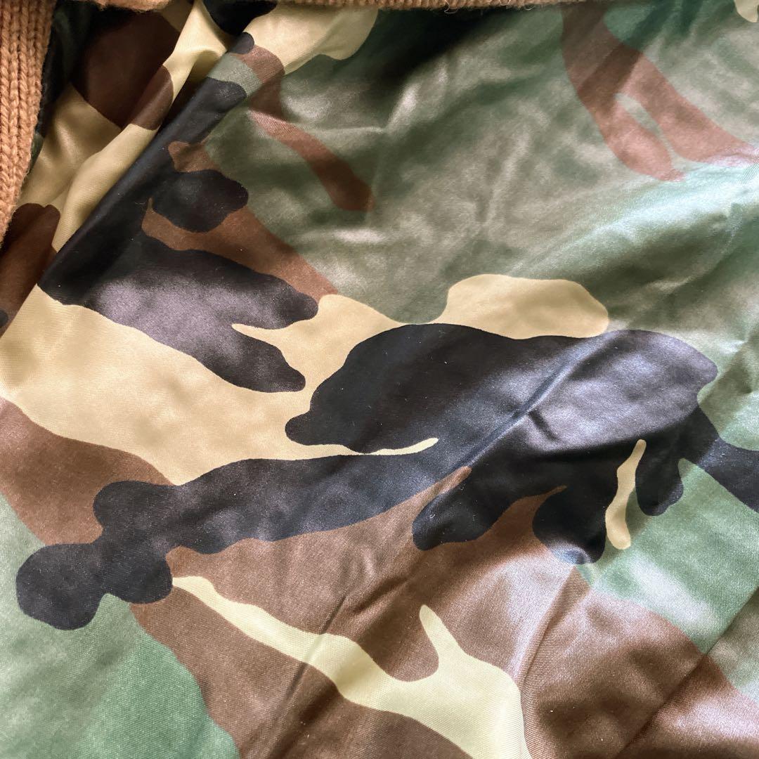 バーク イタリア製 ワッフル織 裏地カモフラ柄 チェスターコート キャメル