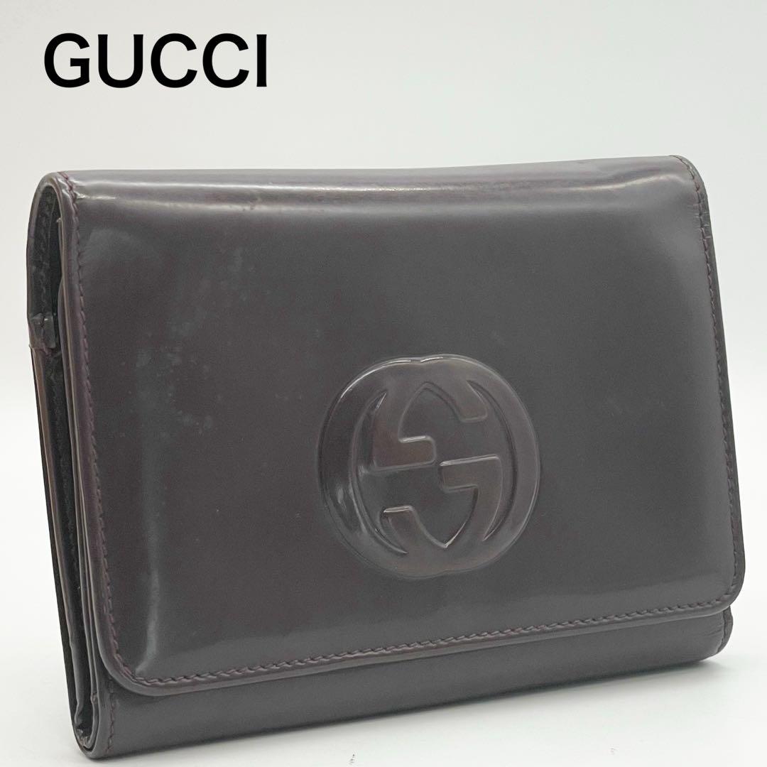 グッチ がま口 エナメル パテントレザー 三つ折り財布 インター