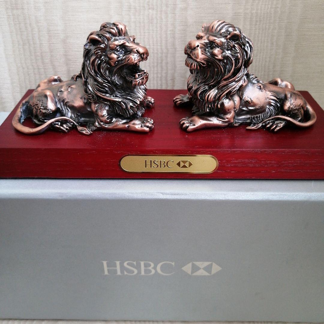 カ*て様 香港HSBC銀行 風水　ブロンズライオン像 2体セット非売品　獅子　箱