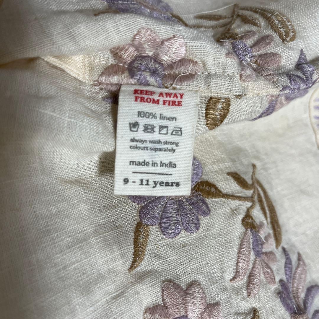 Apolina 花刺繍 半袖ワンピース　リネン　9-11Y