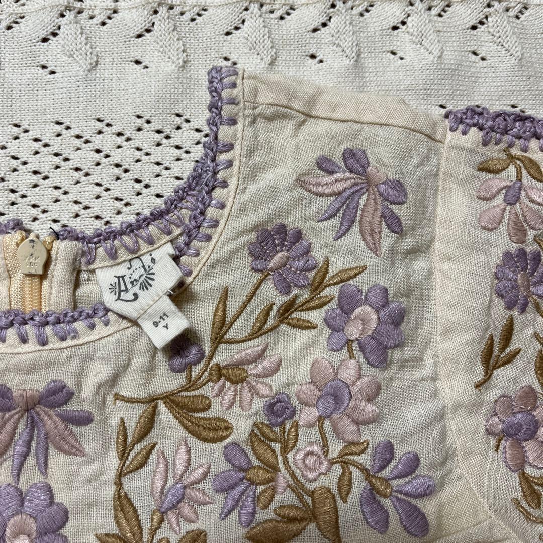 Apolina 花刺繍 半袖ワンピース　リネン　9-11Y