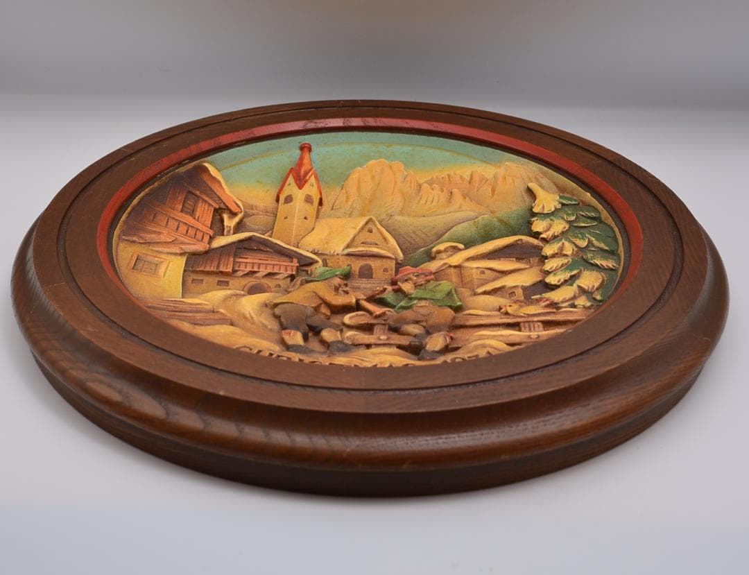 クリスマスプレート 2個セット アンリ ANRI 木彫り 壁掛け ご成約済み