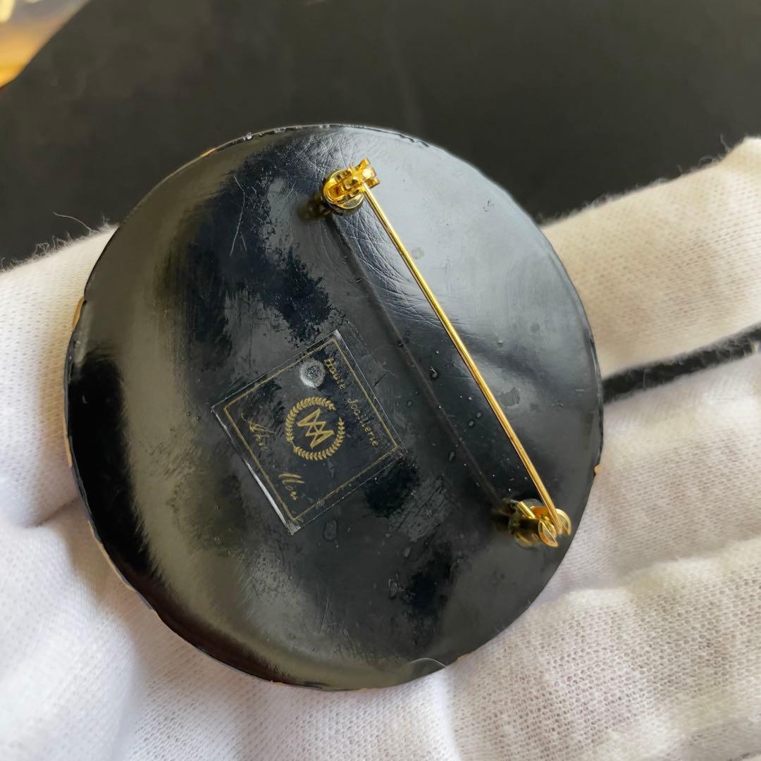 18】AKIO MORI 珊瑚と金彩のブローチ ヴィンテージ レア