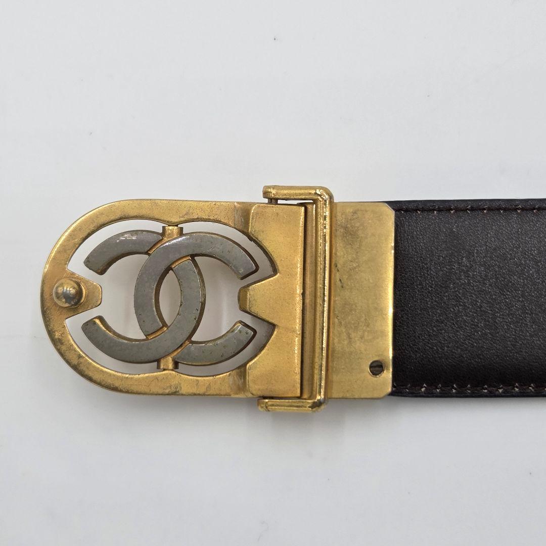 CHANEL シャネル　リバーシブル　ベルト　黒×茶色　レザー　90/36