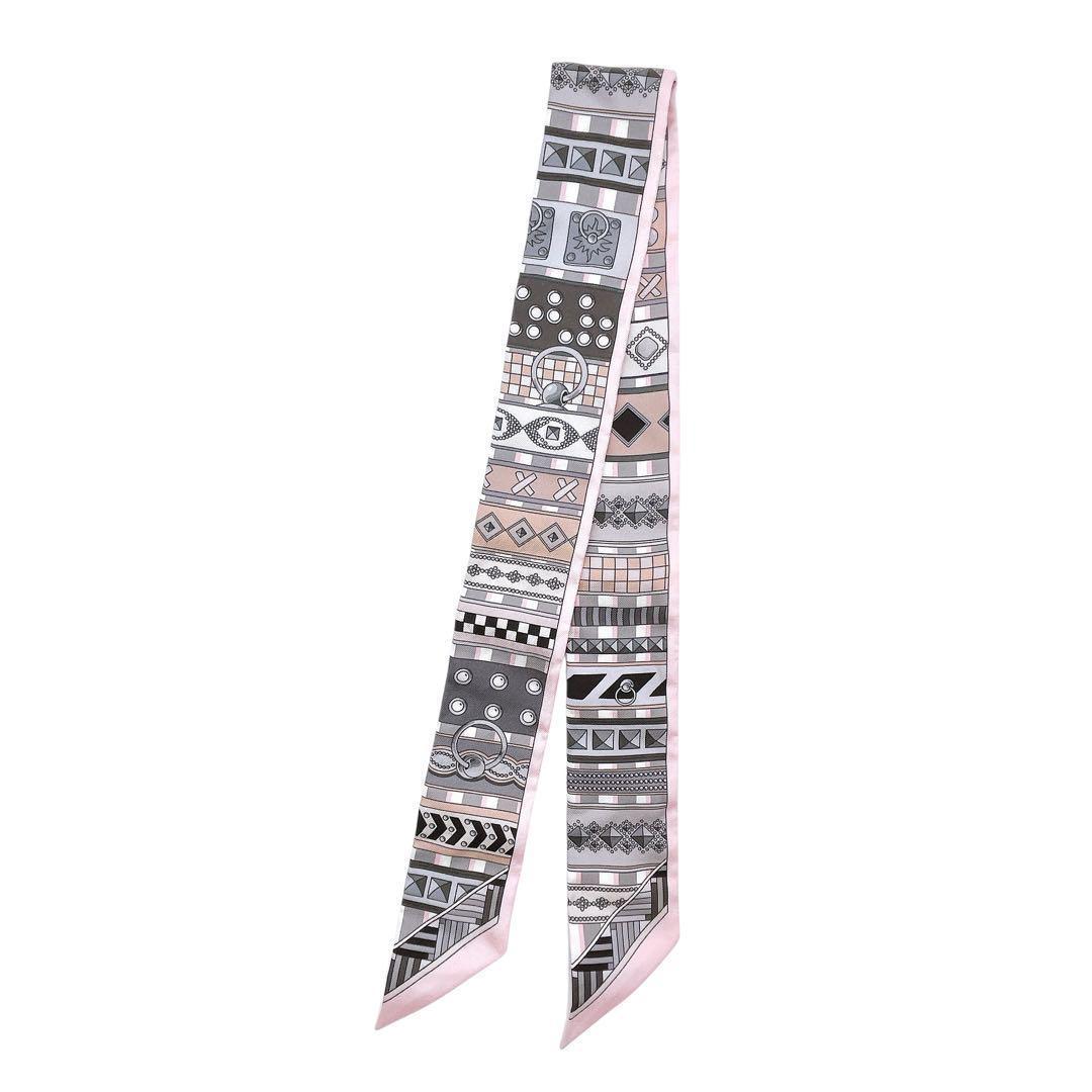 極美品 エルメス ツイリー スカーフ コリエドシアン ピンク グレー レディース