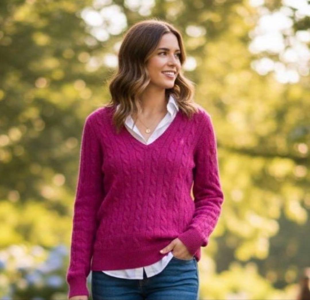 極美品】ポロ ラルフローレン ケーブルニット カシミヤ混 ピンク