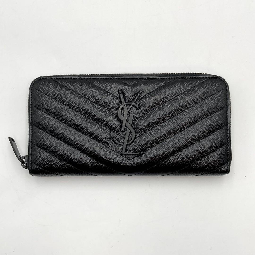 マロ✨サンローランパリ 長財布 カサンドラ 黒 キャビアスキン Vステッチ