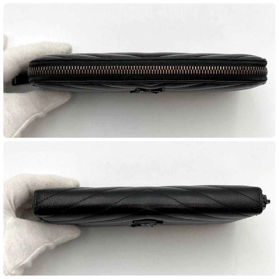 マロ✨サンローランパリ 長財布 カサンドラ 黒 キャビアスキン Vステッチ