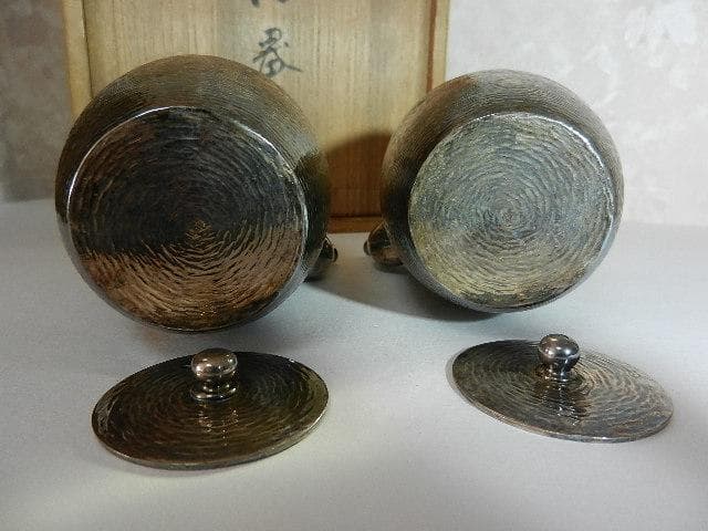 京都「岡野利光」造　純銀製棗形酒器「ちろり」一対