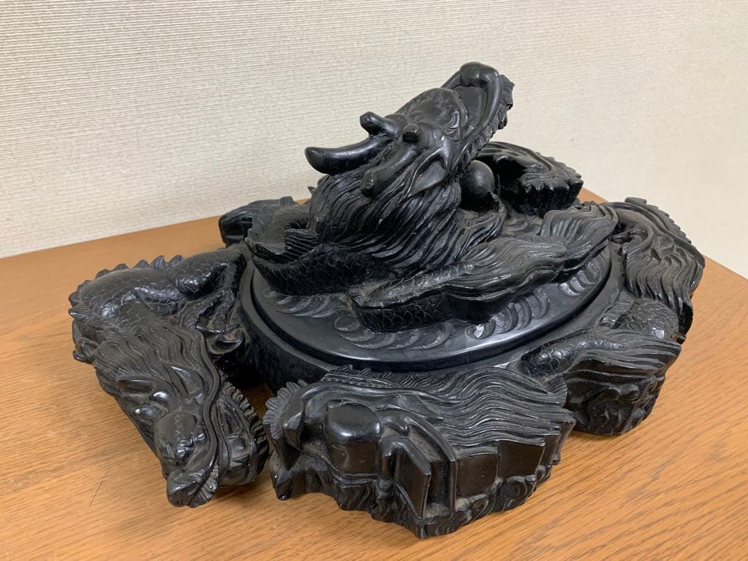 藍浦白雲石特製　硯石　龍　置物　すずり