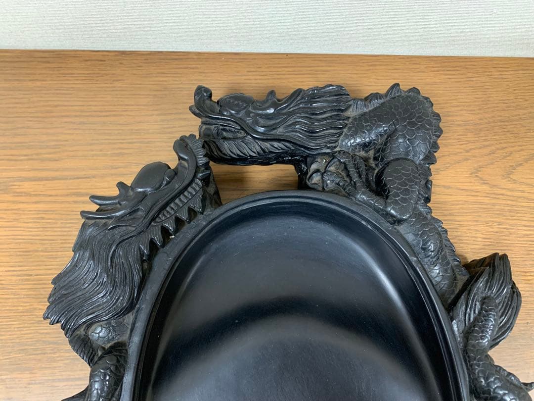 藍浦白雲石特製　硯石　龍　置物　すずり