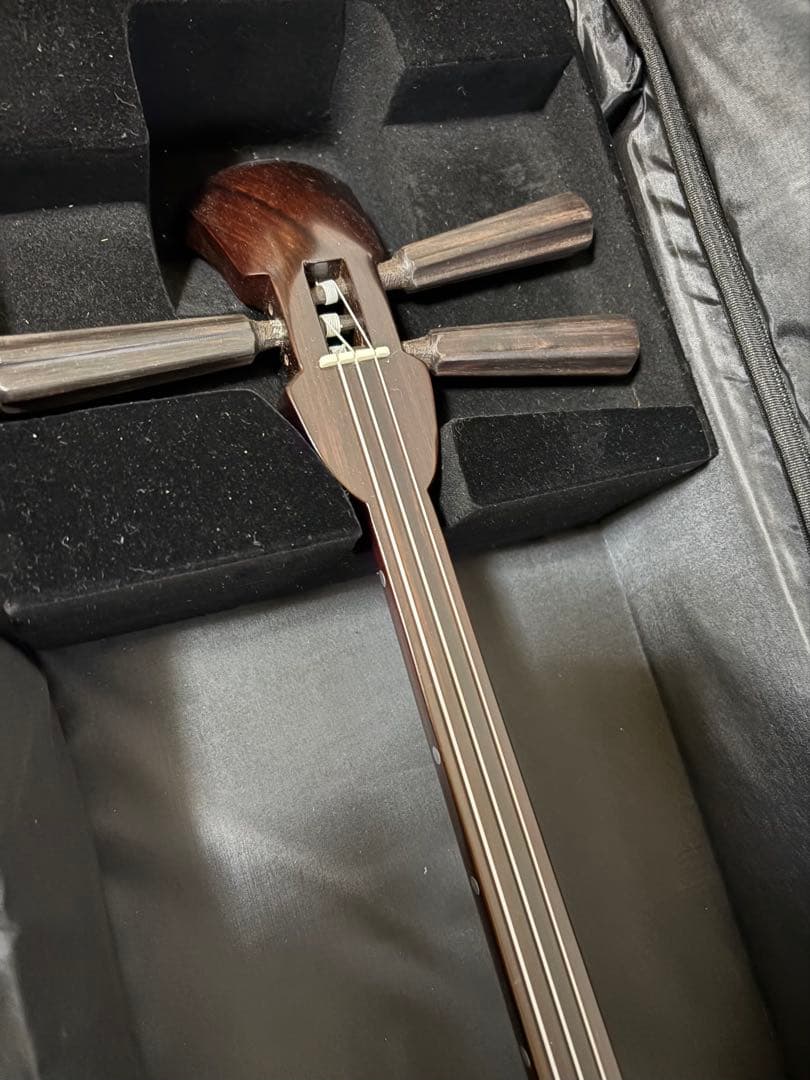 MMY　【未使用・美品】宮古木工芸　高級三線老舗　蛇本革フルセット　縞黒壇