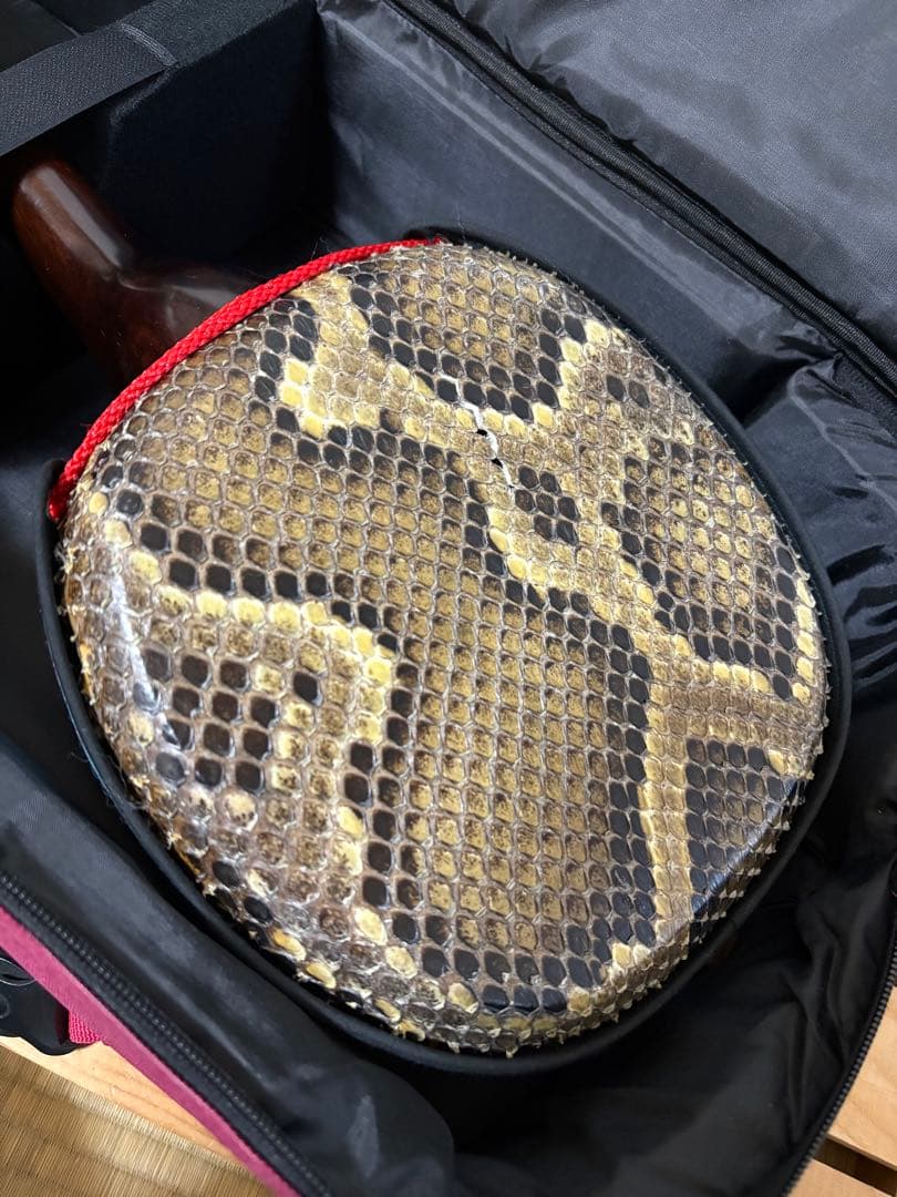 MMY　【未使用・美品】宮古木工芸　高級三線老舗　蛇本革フルセット　縞黒壇