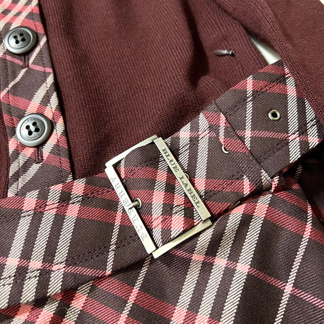 未使用タグ付 バーバリーブルーレーベル ワンピース ノバチェック ベルト ニット