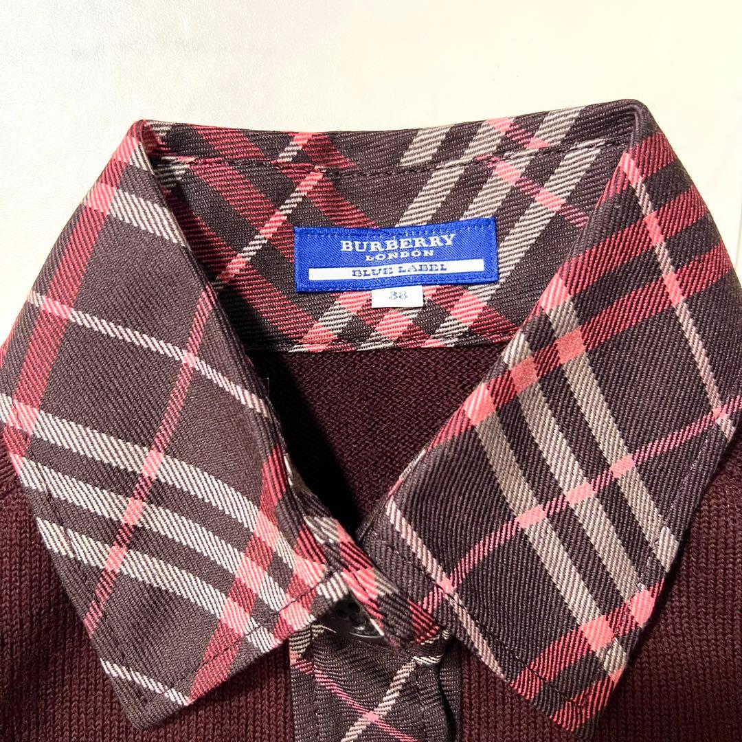 未使用タグ付 バーバリーブルーレーベル ワンピース ノバチェック ベルト ニット