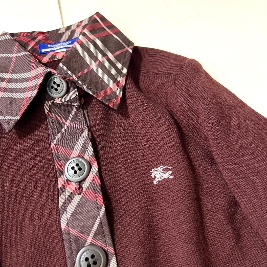 未使用タグ付 バーバリーブルーレーベル ワンピース ノバチェック ベルト ニット