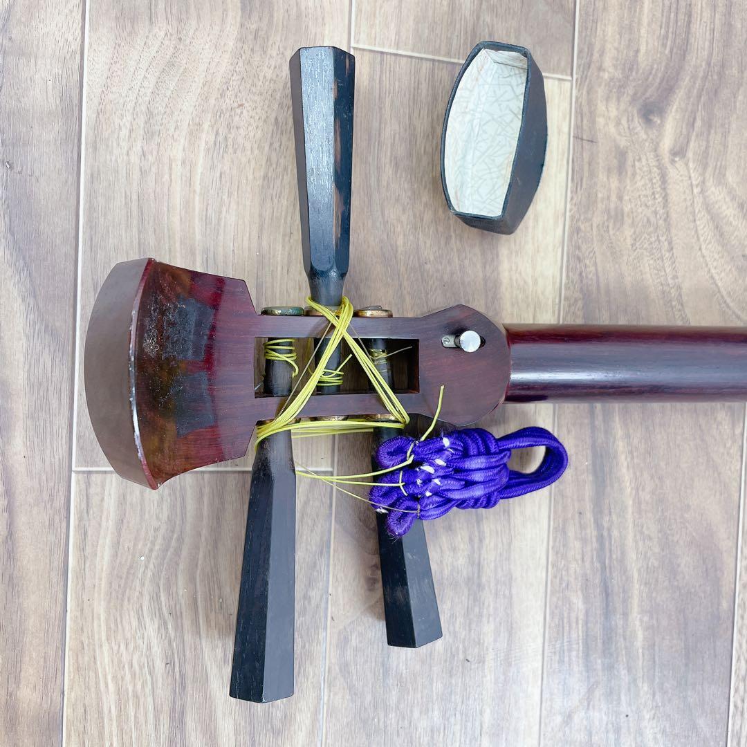 津軽三味線 一本溝 丸打胴 紅木 犬皮 東さわり 和楽器